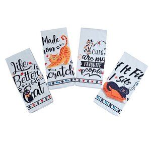 Cat Themed Soft Microfiber Kitchen Towel Set of 4 New